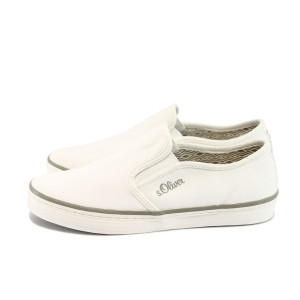 Бели дамски обувки с равна подметка, текстилна материя - спортни обувки за пролетта и лятото N 10008307