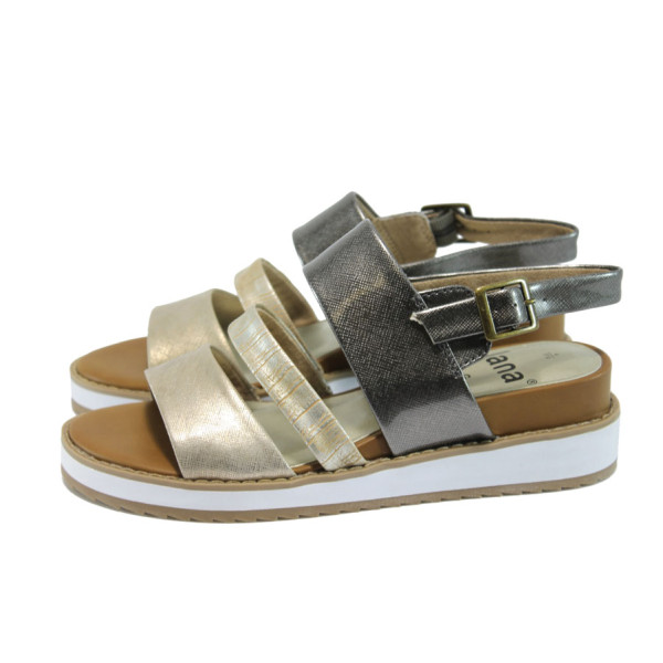 Бежови дамски сандали, здрава еко-кожа - всекидневни обувки за лятото N 10008334