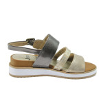 Бежови дамски сандали, здрава еко-кожа - всекидневни обувки за лятото N 10008334