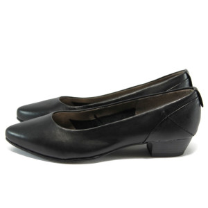 Черни дамски обувки със среден ток, естествена кожа - всекидневни обувки за пролетта и лятото N 10008339