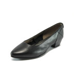 Черни дамски обувки със среден ток, естествена кожа - всекидневни обувки за пролетта и лятото N 10008339