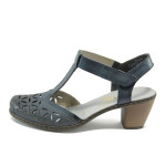 Сини дамски обувки със среден ток, естествена кожа - всекидневни обувки за пролетта и лятото N 10008375