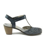 Сини дамски обувки със среден ток, естествена кожа - всекидневни обувки за пролетта и лятото N 10008375