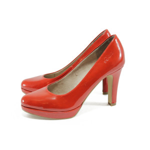 Червени дамски обувки с мемори пяна, на висок ток, лачена еко кожа - официални обувки за целогодишно ползване N 10008378