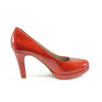 Червени дамски обувки с мемори пяна, на висок ток, лачена еко кожа - официални обувки за целогодишно ползване N 10008378