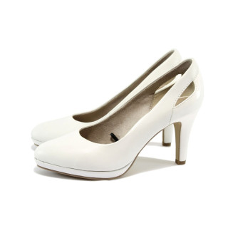 Бели дамски обувки с мемори пяна, на висок ток, естествена кожа - официални обувки за пролетта и лятото N 10008387