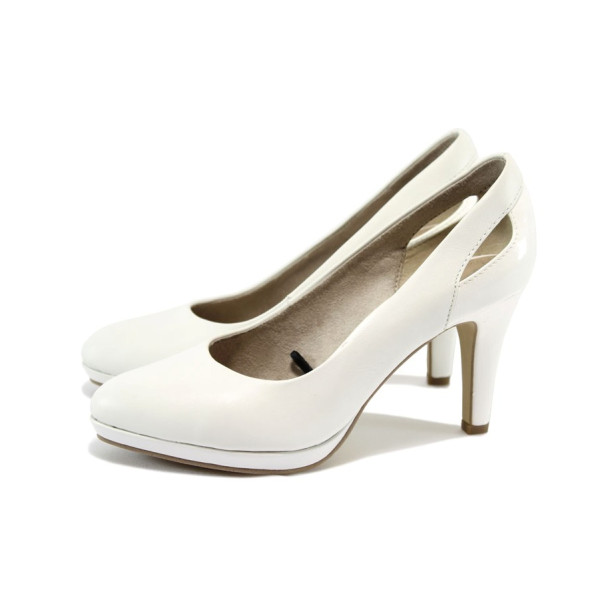 Бели дамски обувки с мемори пяна, на висок ток, естествена кожа - официални обувки за пролетта и лятото N 10008387