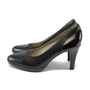 Черни дамски обувки с мемори пяна, на висок ток, естествена кожа - официални обувки за целогодишно ползване N 10008379