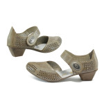 Бежови дамски обувки със среден ток, естествена кожа - всекидневни обувки за пролетта и лятото N 10008389