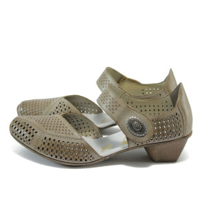 Бежови дамски обувки със среден ток, естествена кожа - всекидневни обувки за пролетта и лятото N 10008389