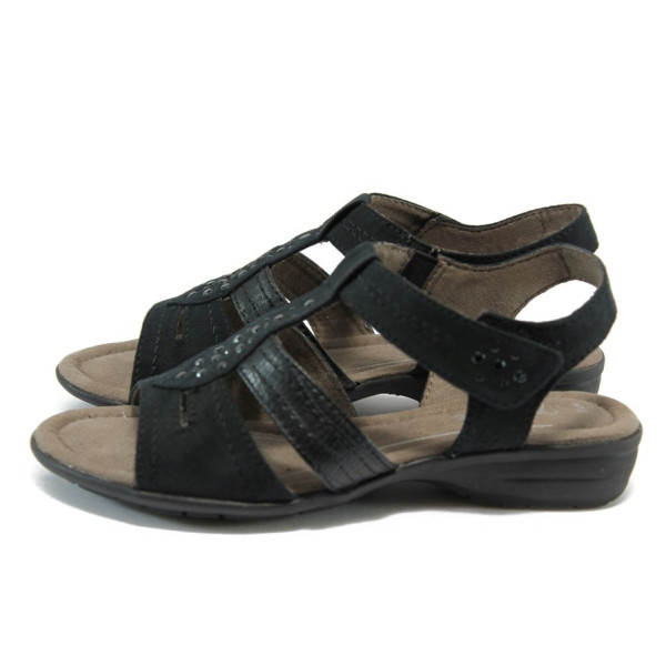 Черни дамски сандали, еко-кожа и текстилна материя - всекидневни обувки за лятото N 10008394