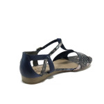 Тъмносини дамски сандали, естествена кожа с крокодилска шарка - всекидневни обувки за лятото N 10008395