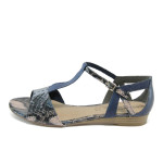 Тъмносини дамски сандали, естествена кожа с крокодилска шарка - всекидневни обувки за лятото N 10008395