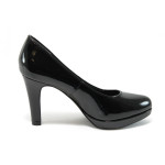 Черни дамски обувки с мемори пяна, на висок ток, лачена еко кожа - официални обувки за целогодишно ползване N 10008396