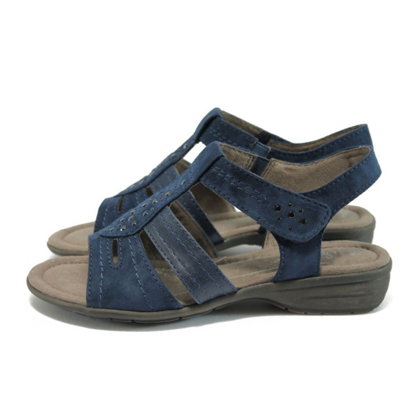 Тъмносини дамски сандали, еко-кожа и текстилна материя - всекидневни обувки за лятото N 10008408