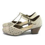 Светлобежови дамски обувки със среден ток, естествена кожа - всекидневни обувки за лятото N 10008406