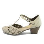 Светлобежови дамски обувки със среден ток, естествена кожа - всекидневни обувки за лятото N 10008406