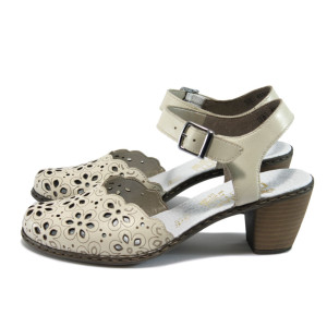 Светлобежови дамски сандали, естествена кожа - всекидневни обувки за пролетта и лятото N 10008431