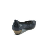 Сини дамски обувки със среден ток, естествена кожа с крокодилска шарка - всекидневни обувки за пролетта и лятото N 10008437
