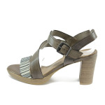 Кафяви дамски сандали с мемори пяна, естествена кожа и текстилна материя - всекидневни обувки за лятото N 10008450