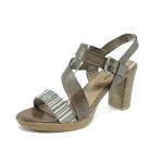 Кафяви дамски сандали с мемори пяна, естествена кожа и текстилна материя - всекидневни обувки за лятото N 10008450
