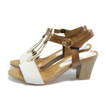 Бели дамски сандали, естествена кожа - всекидневни обувки за пролетта и лятото N 10008458