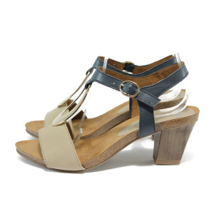 Бежови дамски сандали, естествена кожа - всекидневни обувки за пролетта и лятото N 10008459