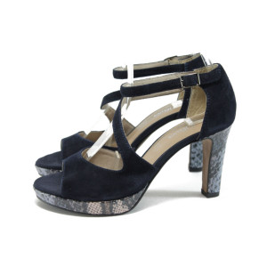 Тъмносини дамски сандали с мемори пяна, естествен велур - официални обувки за лятото N 10008460