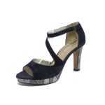 Тъмносини дамски сандали с мемори пяна, естествен велур - официални обувки за лятото N 10008460