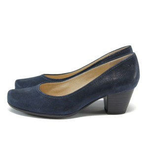 Тъмносини дамски обувки със среден ток, естествена кожа - всекидневни обувки за пролетта и лятото N 10008464