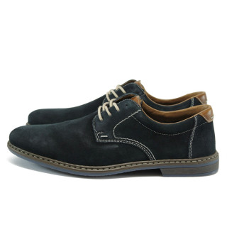 Тъмносини мъжки обувки, естествен набук - всекидневни обувки за пролетта и лятото N 10008467