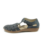 Тъмносини дамски обувки с равна подметка, естествена кожа - всекидневни обувки за лятото N 10008497