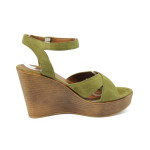Зелени дамски сандали, естествен велур - всекидневни обувки за лятото N 10008522