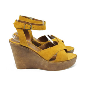 Оранжеви дамски сандали, естествен велур - всекидневни обувки за лятото N 10008521