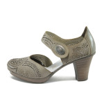 Бежови дамски обувки с висок ток, естествена кожа - всекидневни обувки за пролетта и лятото N 10008528