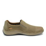 Бежови мъжки обувки, естествена кожа перфорирана - всекидневни обувки за пролетта и лятото N 10008526