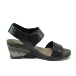 Черни дамски сандали, естествена кожа - всекидневни обувки за лятото N 10008529