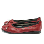 Червени дамски обувки с равна подметка, естествена кожа - всекидневни обувки за пролетта и лятото N 10008596