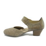 Бежови дамски обувки със среден ток, естествена кожа - всекидневни обувки за пролетта и лятото N 10008681