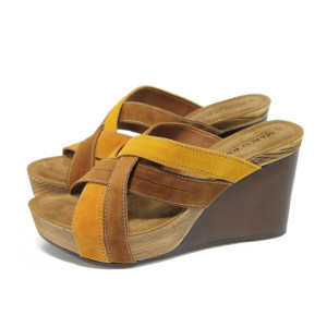 Анатомични кафяви дамски чехли, естествен велур - всекидневни обувки за лятото N 10008696