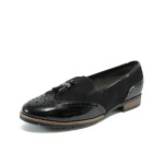 Бежови дамски обувки с равна подметка, велурена еко-кожа и лачена еко-кожа - всекидневни обувки за пролетта и есента N 10008955