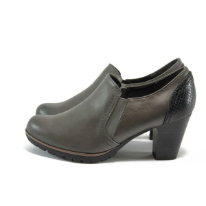 Сиви дамски обувки с висок ток, здрава еко-кожа - всекидневни обувки за пролетта и есента N 10008964