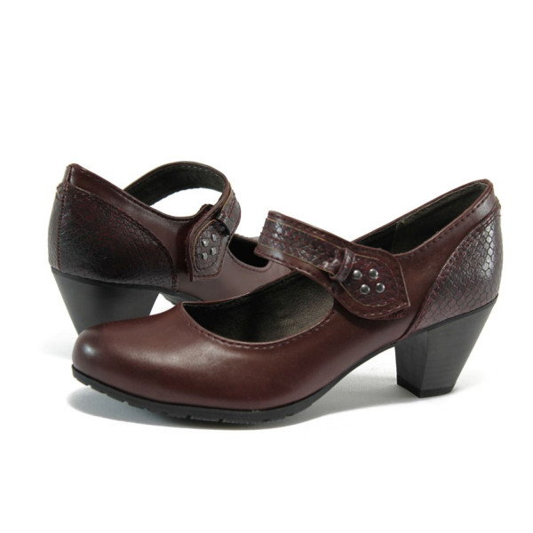 Винени дамски обувки с висок ток, здрава еко-кожа - всекидневни обувки за пролетта и есента N 10008965