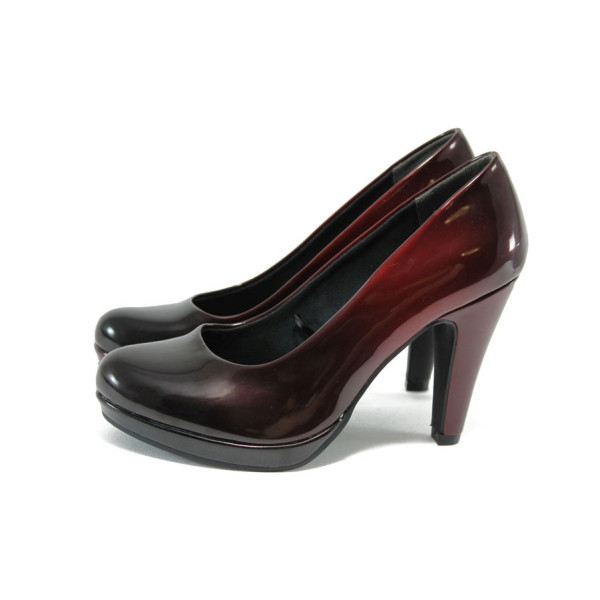 Винени дамски обувки с висок ток, лачена еко кожа - всекидневни обувки за лятото N 10008983