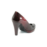 Винени дамски обувки с висок ток, лачена еко кожа - всекидневни обувки за лятото N 10008983