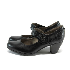 Черни дамски обувки с висок ток, здрава еко-кожа - всекидневни обувки за пролетта и есента N 10008992