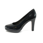 Тъмносини дамски обувки с мемори пяна, на висок ток, лачена еко кожа - официални обувки за пролетта и есента N 10008996
