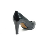 Тъмносини дамски обувки с мемори пяна, на висок ток, лачена еко кожа - официални обувки за пролетта и есента N 10008996