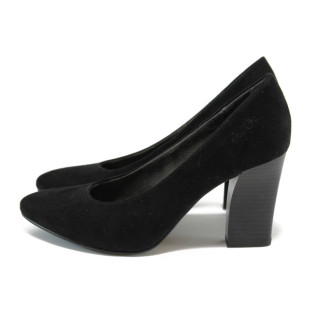 Черни дамски обувки с мемори пяна, на висок ток, качествен еко-велур - официални обувки за целогодишно ползване N 10008998