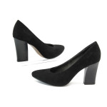 Черни дамски обувки с мемори пяна, на висок ток, качествен еко-велур - официални обувки за целогодишно ползване N 10008998